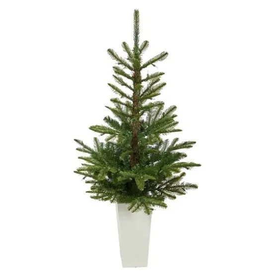 4.5ft. Pre-Lit Layered Washington Spruce Artificial Christmas Tree In White Planter, Clear LED Lights {4}