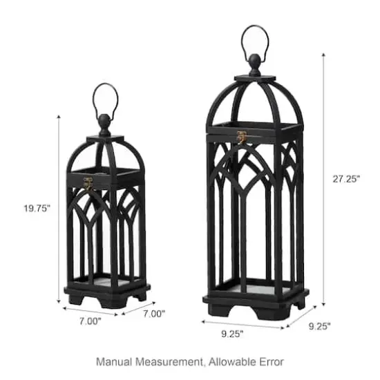 Glitzhome&reg; Black Farmhouse Church Window Wood & Metal Lanterns Set {4}