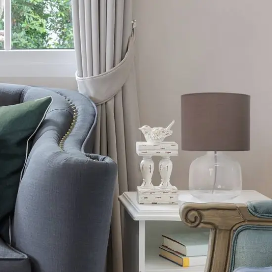 Simple Designs 14" Glass Table Lamp with Gray Fabric Shade Clear/Gray {6}