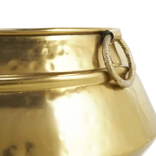 Gold Metal Scroll Foot Hammered Pot Planter Set {7}