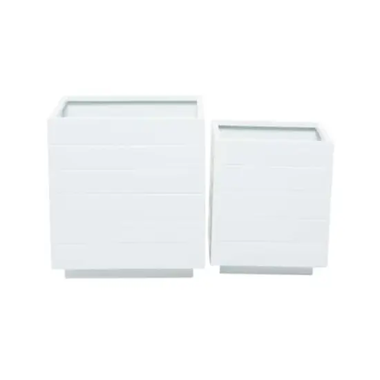 White Modern Planter, Set of 2" 14", 10" {1}