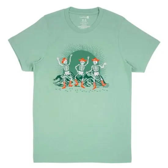 Sage Green Dancing Cowboy Skeletons Adult Crew Neck T-Shirt by Celebrate It&trade; {1}