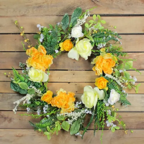 24" Orange & Cream Hydrangea & Rose Wreath {4}