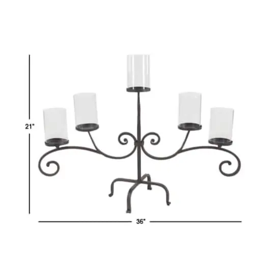 Traditional Black Metal and Glass 5-Light Candelabra, 21" x 36" x 13" {5}