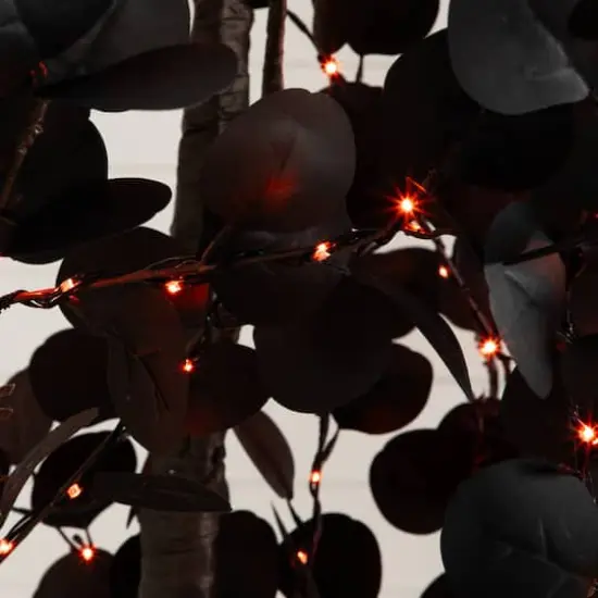 9ft. Pre-Lit Artificial Halloween Black Eucalyptus Tree with 700 Orange & Purple LED Lights {5}