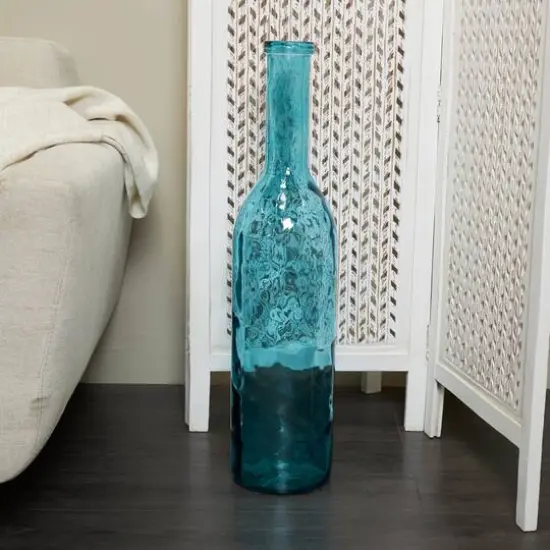 30" Teal Recycled Glass Tall Spanish Bottleneck Vase {7}