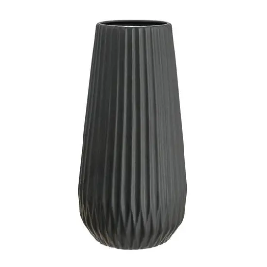 Hello Honey&reg; 11.5" Matte Black Round Stoneware Fluted Vase with Embossed Lines {7}