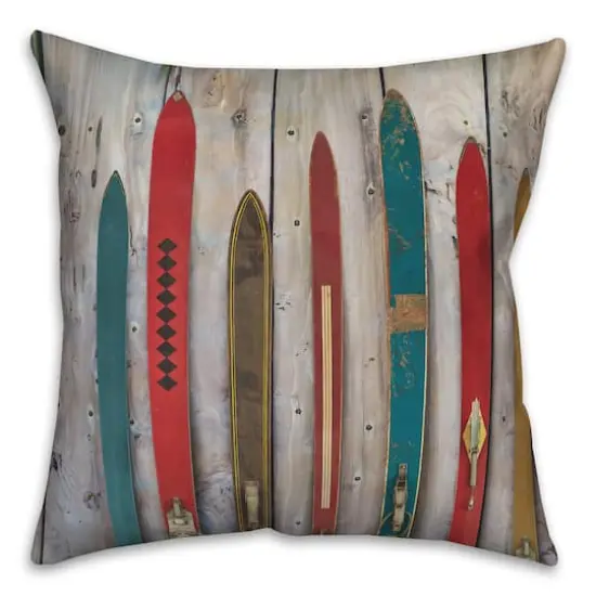 Vintage Skis 18x18 Throw Pillow {1}