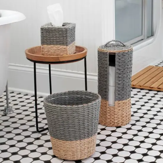 Household Essentials Wicker Bathroom Accessories Set Gray {10}