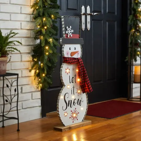 Glitzhome&reg; 3ft. Lighted Wooden Christmas Snowman Porch D&eacute;cor with Timer {4}