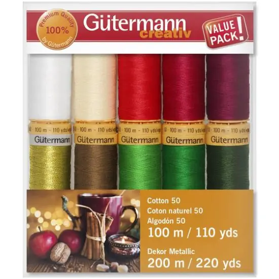 G&uuml;termann Gold Metallic Collection Cotton 50 Holiday Thread Set, 10ct. {1}