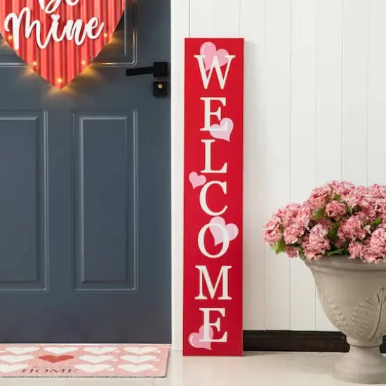 Glitzhome&reg; 3.5ft. Valentine's Wooden Welcome Porch Sign {5}
