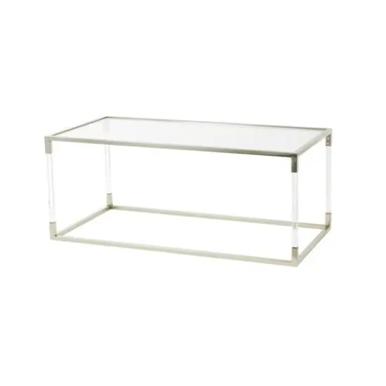 46" Silver Metal Minimalistic Open Framed Living Room Coffee Table with Clear Glass Top & Acrylic Legs {7}