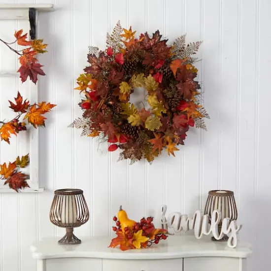 30" Autumn Maple Leaves, Acorn, Pinecones & Cinnamon Sticks Wreath {3}