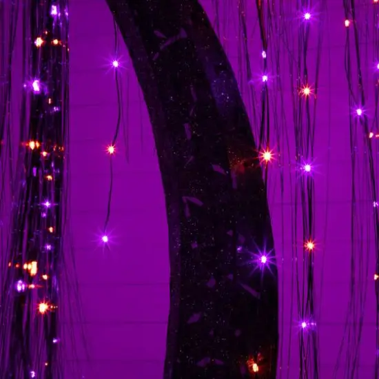 7ft. Pre-Lit Artificial Halloween Black Willow Tree with 600 Purple and Orange Dual Color LED Lights {7}