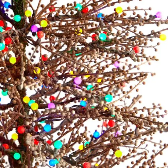 7ft. Pre-Lit Frosted Berry Twig Artificial Christmas Tree, Multicolor Gum Ball LED Lights {5}