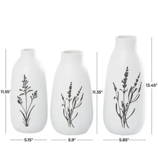 White Ceramic Vase with Black Lavender Prints Set {6}