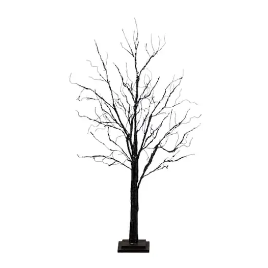 4ft. Pre-Lit Halloween Black Twig Artificial Tree with 180 Orange & Purple LED Lights {1}