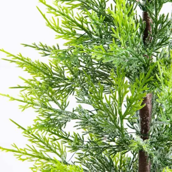 32in. Pre-Lit Artificial Lightly Snowed Cypress Christmas Tree with 30 Warm White LED Lights in Decorative Weaved Basket {5}