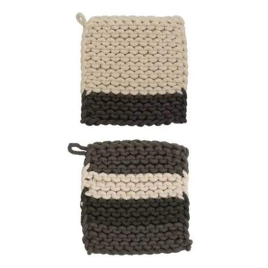 Hello Honey&reg; Brown Cotton Crocheted Pot Holder Set {1}