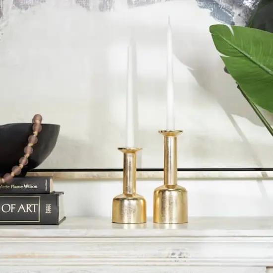 Gold Aluminum Taper Candle Holder with Rounded Bases Set {4}