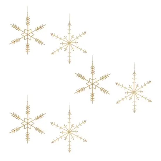 12.25" Gold Beaded Metal Snowflake Ornaments Set {1}