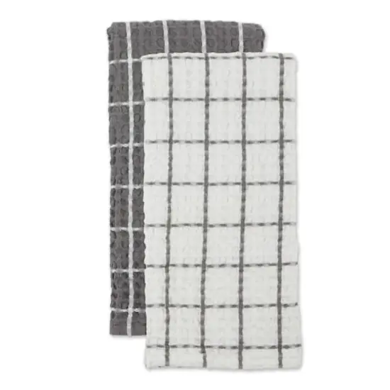 DII® Windowpane Oversized Washed Waffle Dishtowels, 2ct. Gray {4}