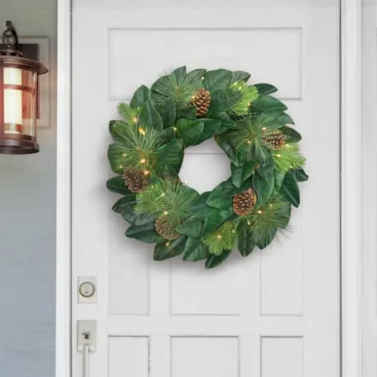 24" Pre-Lit Magnolia Wreath {3}