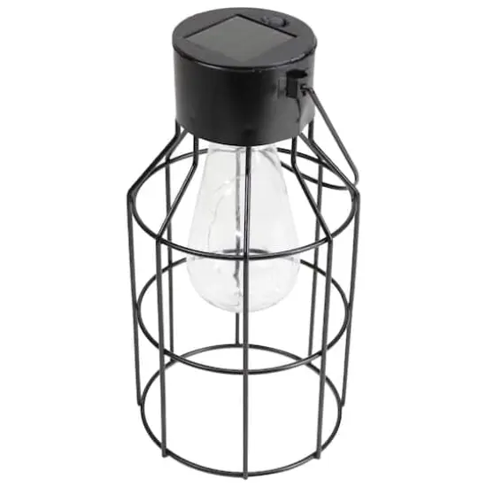 9.5" Black Outdoor Geometric Hanging Solar Lantern with Handle Outdoor D&eacute;cor {4}