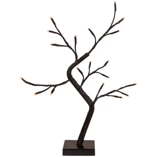15" LED Lighted Black Weeping Halloween Twig Tree, Orange Lights {1}