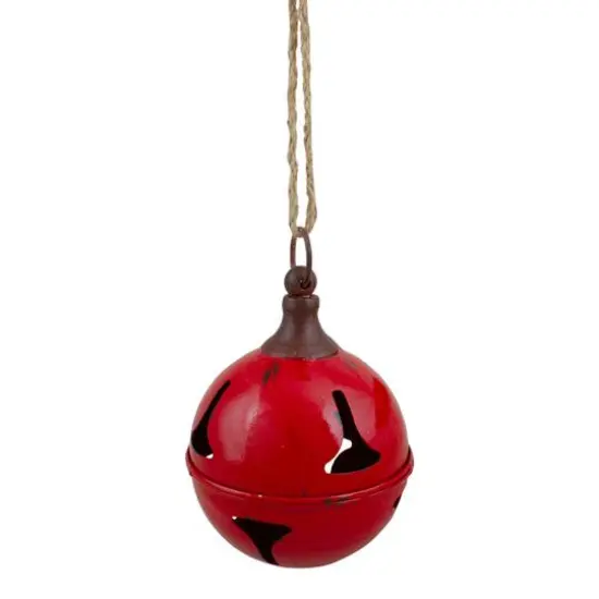 7" Red Metal Jingle Bell Hanging Christmas Decoration {6}