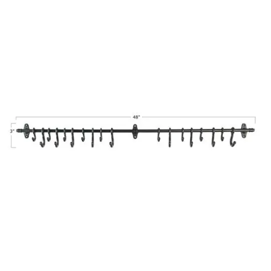Hello Honey® 4ft. Decorative Forged Metal Wall Rod with 18 Hooks {6}