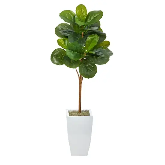 45" Fiddle Leaf Tree in White Metal Planter {1}