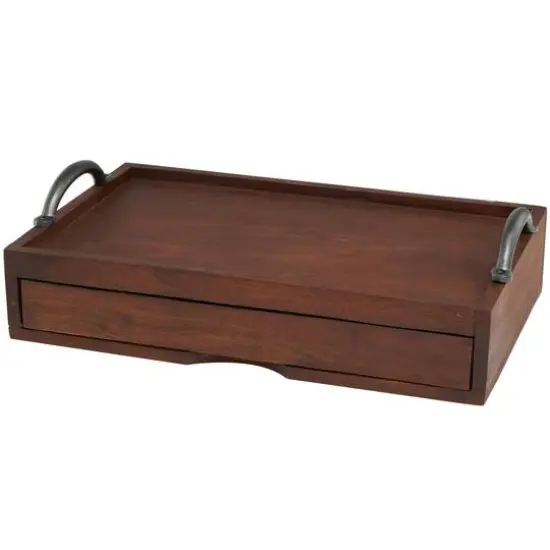 18.25" Wood Hidden Drawer Tray with Black Metal Handles Brown {8}