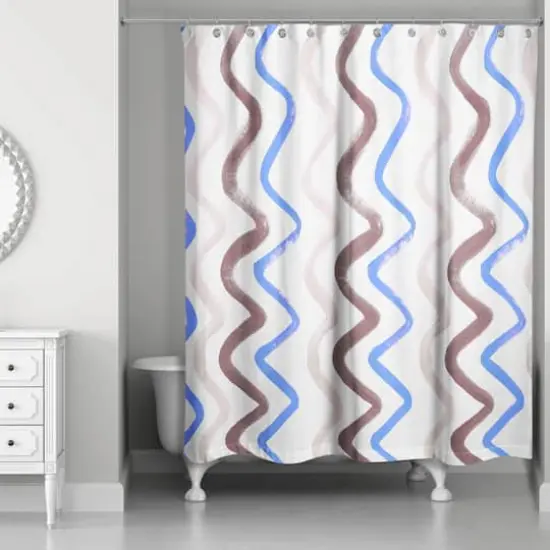 Squiggles Shower Curtain Blue/Brown {1}