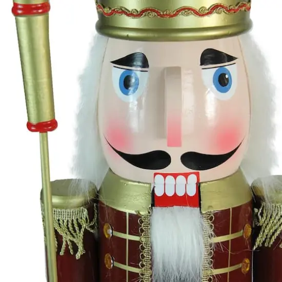 48'' Brown and White Wooden Christmas Nutcracker King with Scepter Decoration {3}