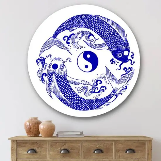 Designart - Chinoiserie Koi Fish II - Traditional Metal Circle Wall Art {4}