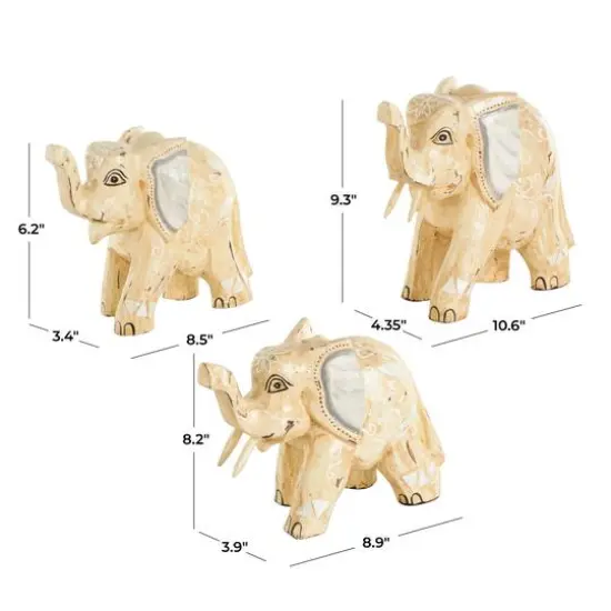 Light Brown Wood Elephant Handmade Sculpture Set, 3ct. {8}
