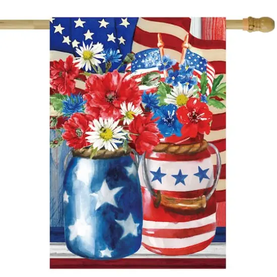 Patriotic Americana Floral Bouquet Outdoor House Flag, 28" x 40" {1}