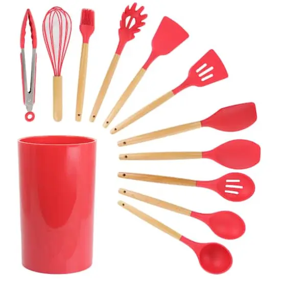 MegaChef Red Silicone & Wood Cooking Utensils Set, 12ct. {1}