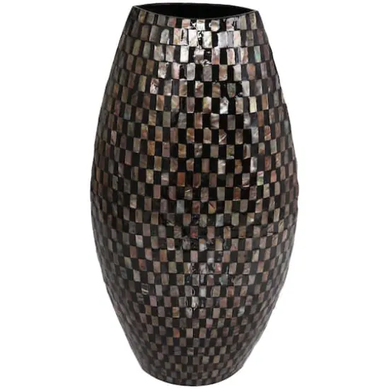 24" Black Mother of Pearl Handmade Geometric Mosaic Inspired Thin Vase {4}