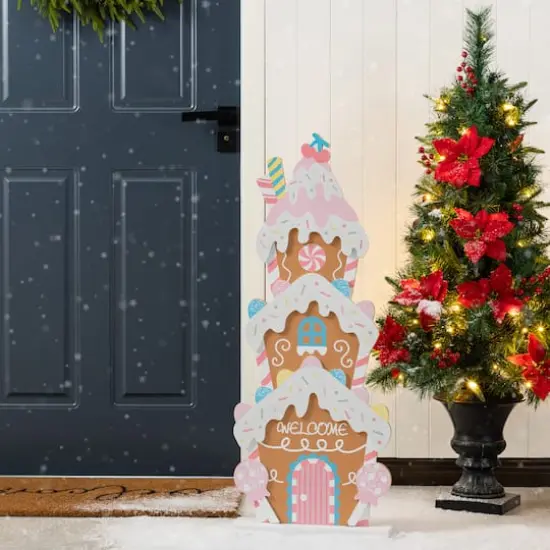Glitzhome&reg; 35.25" Wooden Christmas Gingerbread House Porch Decor {3}