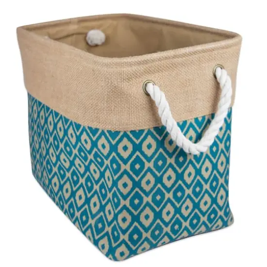 DII&reg; Medium Ikat Rectangle Burlap Bin Teal {1}