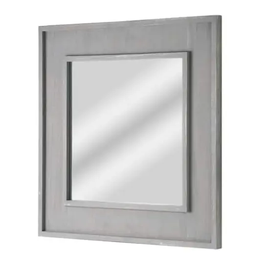 American Art Decor Sea Spray Grey Wash Framed Mirror - 24"x 24" {5}