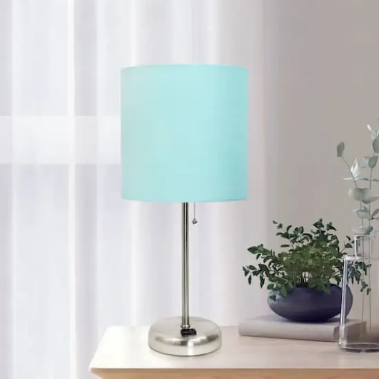 Creekwood Home Oslo 19.5" Power Outlet Table Lamp Brushed Steel Base/Aqua Shade {3}