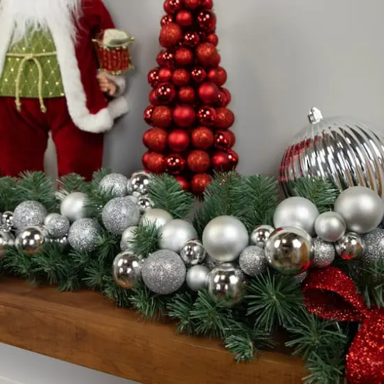 6ft. Shatterproof Silver Christmas Ornament Garland {4}