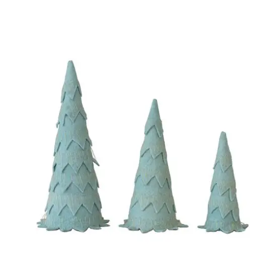 Hello Honey® Mint Green Layered Wool Felt Tree Set with Gold Metallic Stitching {1}