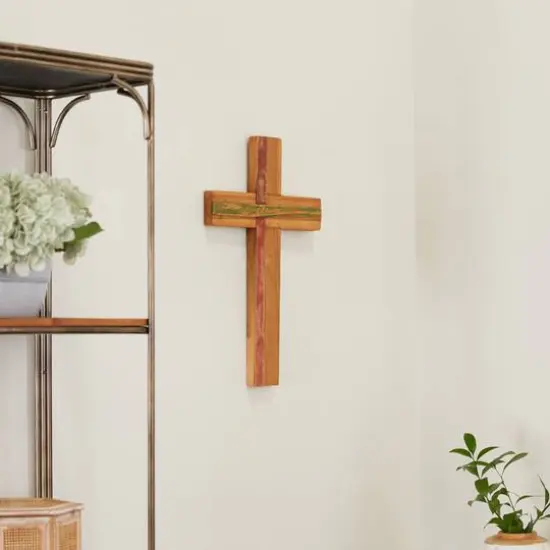 Brown Wood Industrial Cross Wall Decor, 20" x 12" x 2" {13}