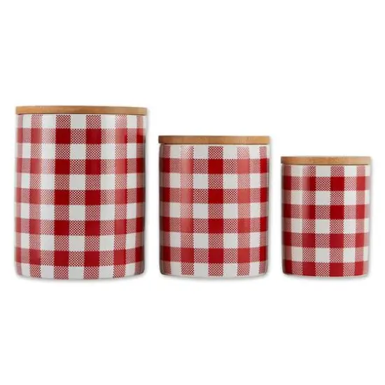 DII&reg; Buffalo Check Ceramic Canister Set Red and White {1}