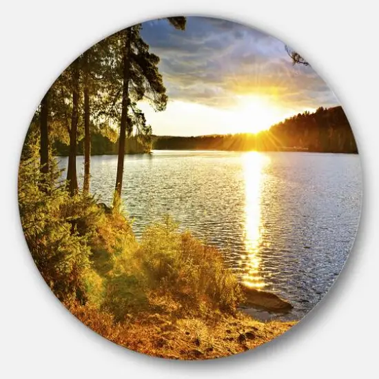 Designart - Beautiful View of Sunset over Lake' Disc Landscape Metal Circle Wall Art {1}